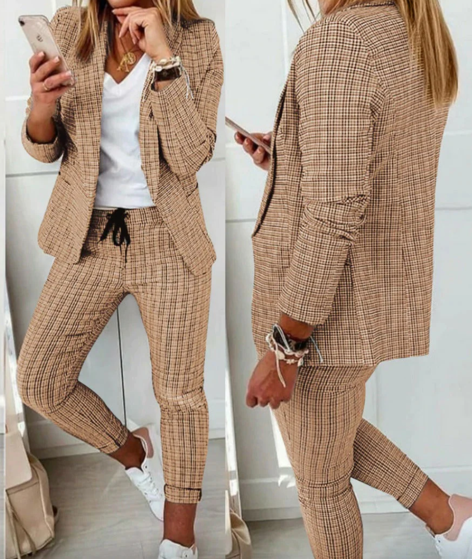 Stefani | Women's Plaid Two-Piece Suit | Casual