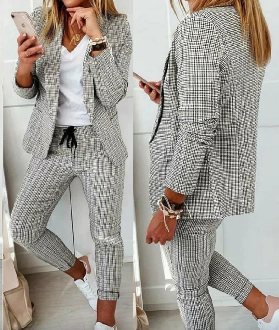 Stefani | Women's Plaid Two-Piece Suit | Casual